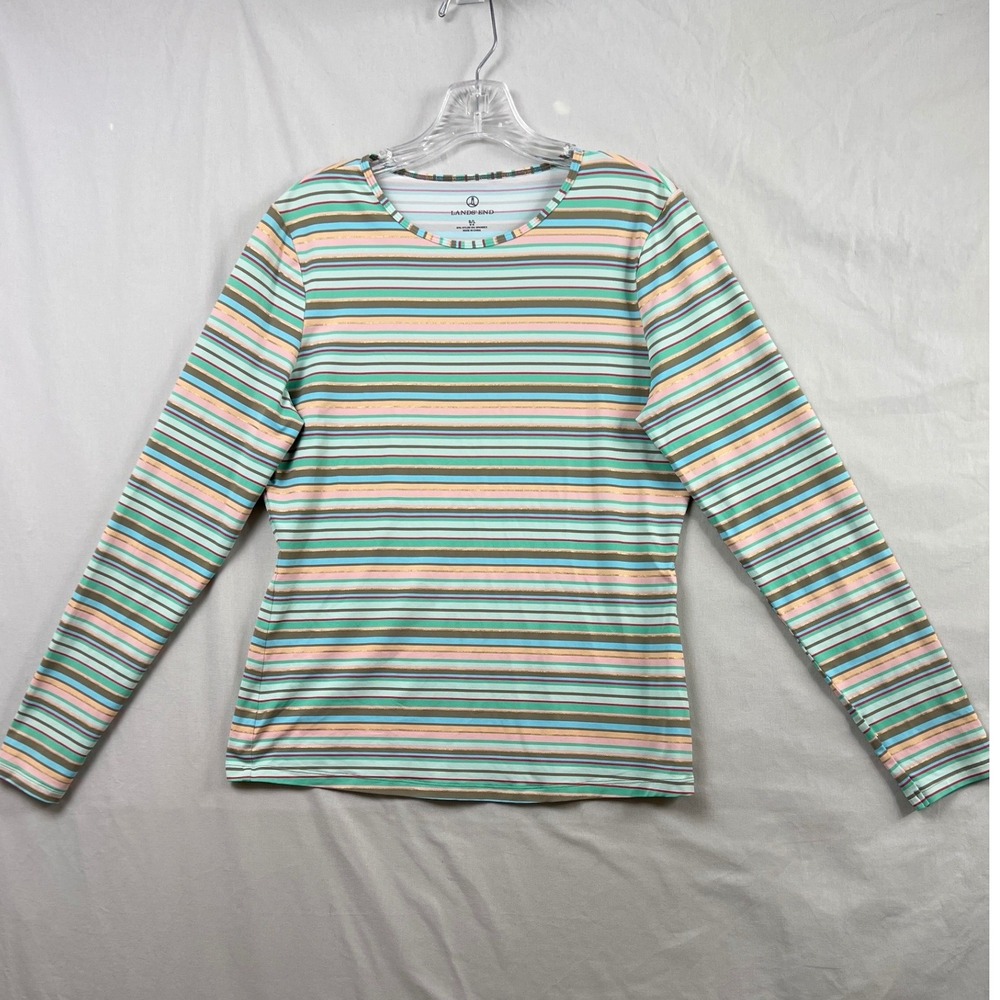 Lands End Top Women Small/Medium 6-8 Multicolor Striped Metallic Long Sleeve